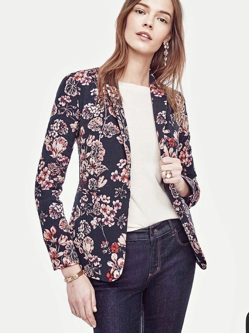 Ann Taylor Floral Blazer in Black & Pink Like New